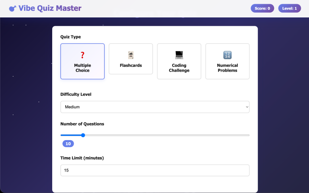 Vibe Quiz Master Interface